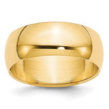 14K Yellow Gold Half-Round Domed Wedding Band, Lightweight 7mm Solid Ring