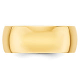 14K Yellow Gold Half Round Domed 8mm Lightweight Wedding Band