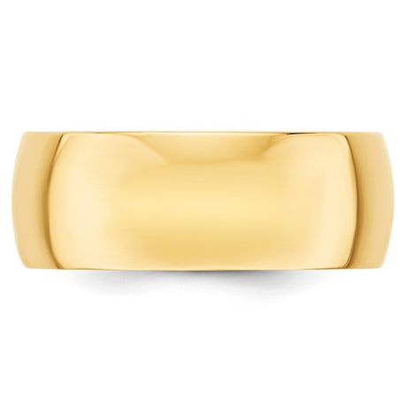 14K Yellow Gold Half Round Domed 8mm Lightweight Wedding Band