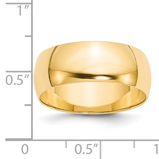 14K Yellow Gold Half Round Domed 8mm Lightweight Wedding Band