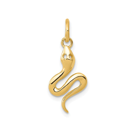 14k Yellow Gold Snake Pendant, Sleek Serpent Charm with Cutout Eyes, Spiritual Totem Jewelry