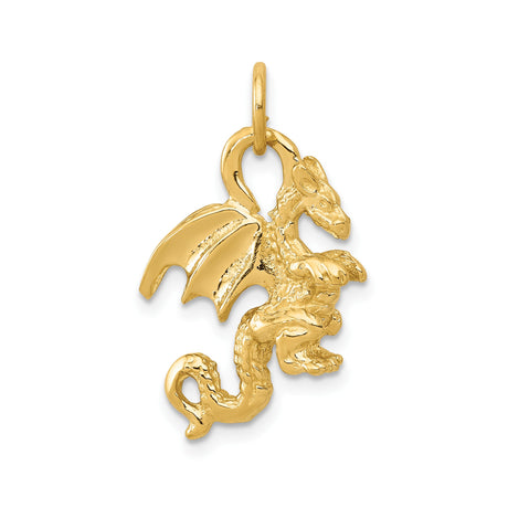 14k Yellow Gold Dragon Pendant, Winged Mythical Creature Symbol of Power and Protection