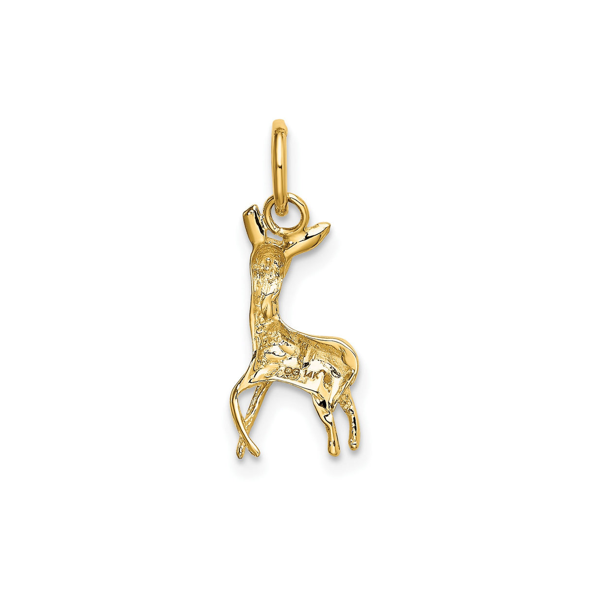 14k Yellow Gold Deer Pendant with Detailed Standing Fawn Design, Nature-Inspired Charm for Women