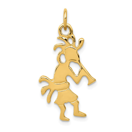 14k Yellow Gold Kokopelli Pendant Charm, Flute Player Tribal Desert Spirit Symbol