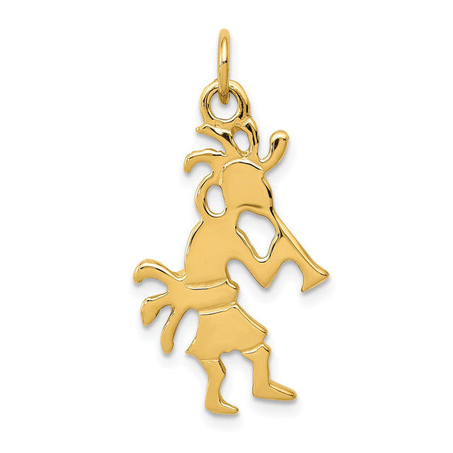 14k Yellow Gold Kokopelli Pendant Charm, Flute Player Tribal Desert Spirit Symbol