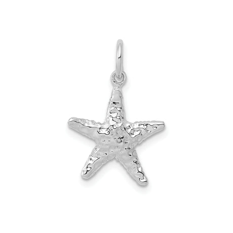 14k White Gold Starfish Pendant, Textured Nautical Marine Charm, Ocean-Inspired Design