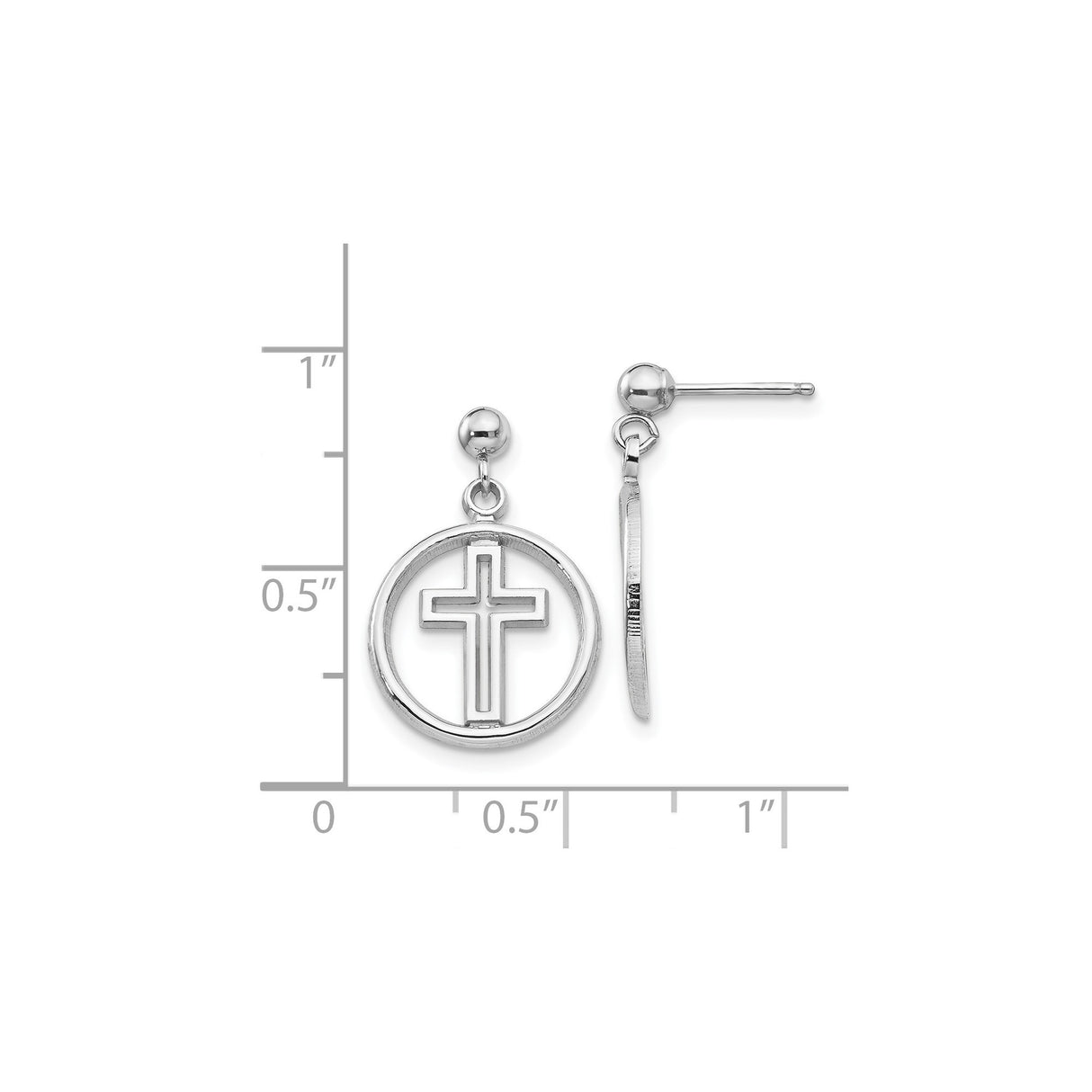 14k White Gold Cross Dangle Earrings with Polished Finish and Modern Floating Center Design