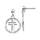14k White Gold Cross Dangle Earrings with Polished Finish and Modern Floating Center Design