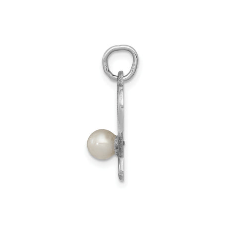 14k White Gold Pendant with Cultured Pearl and Crossed Tennis Rackets, Sports Charm for Women