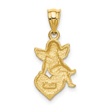 Angel Sitting Red Heart Charm Pendant in Real 14k Yellow Gold