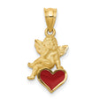 Angel Sitting Red Heart Charm Pendant in Real 14k Yellow Gold