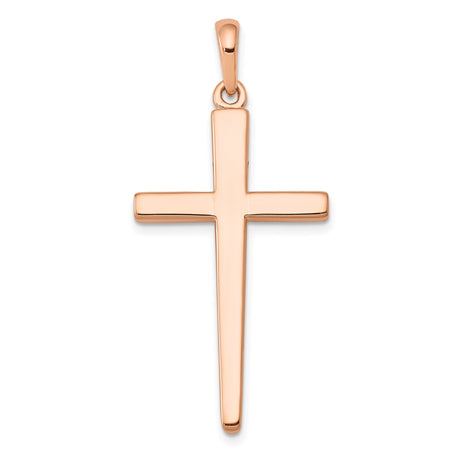 14k Rose Gold Cross Pendant Charm, Smooth Polished Finish, Unisex Religious Jewelry