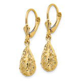 14k Yellow Gold Dangle Earrings with Intricate Teardrop Filigree Design and Leverback Closures