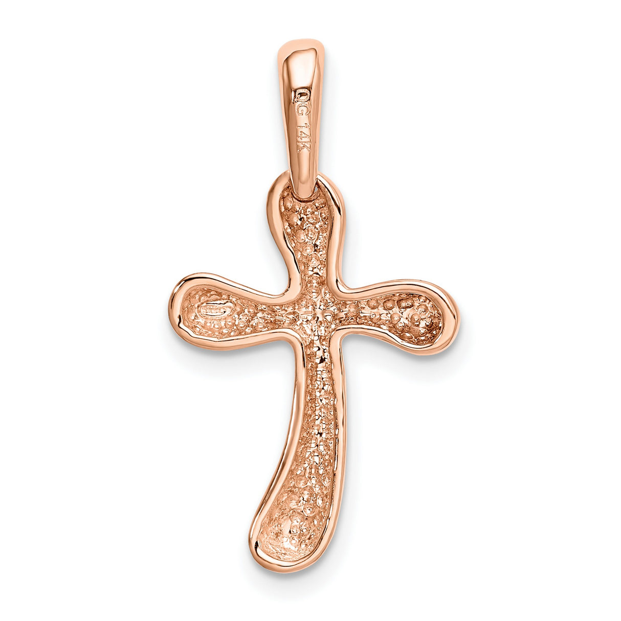 Latin Cross With Angled Bottom Charm Pendant in Real 14k Rose Gold