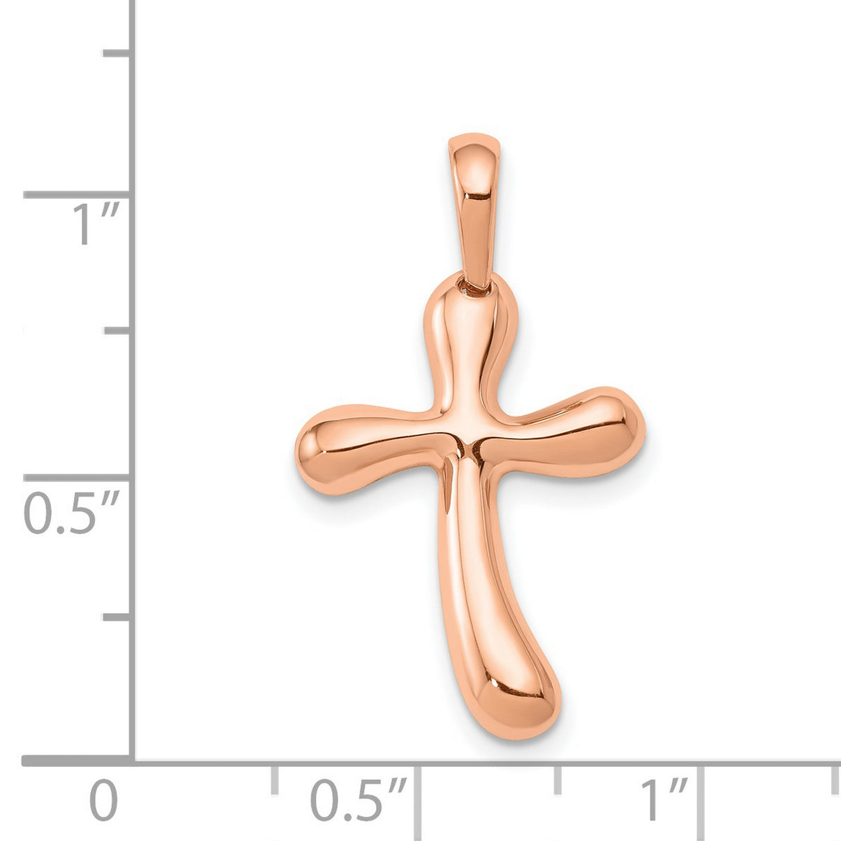 Latin Cross With Angled Bottom Charm Pendant in Real 14k Rose Gold