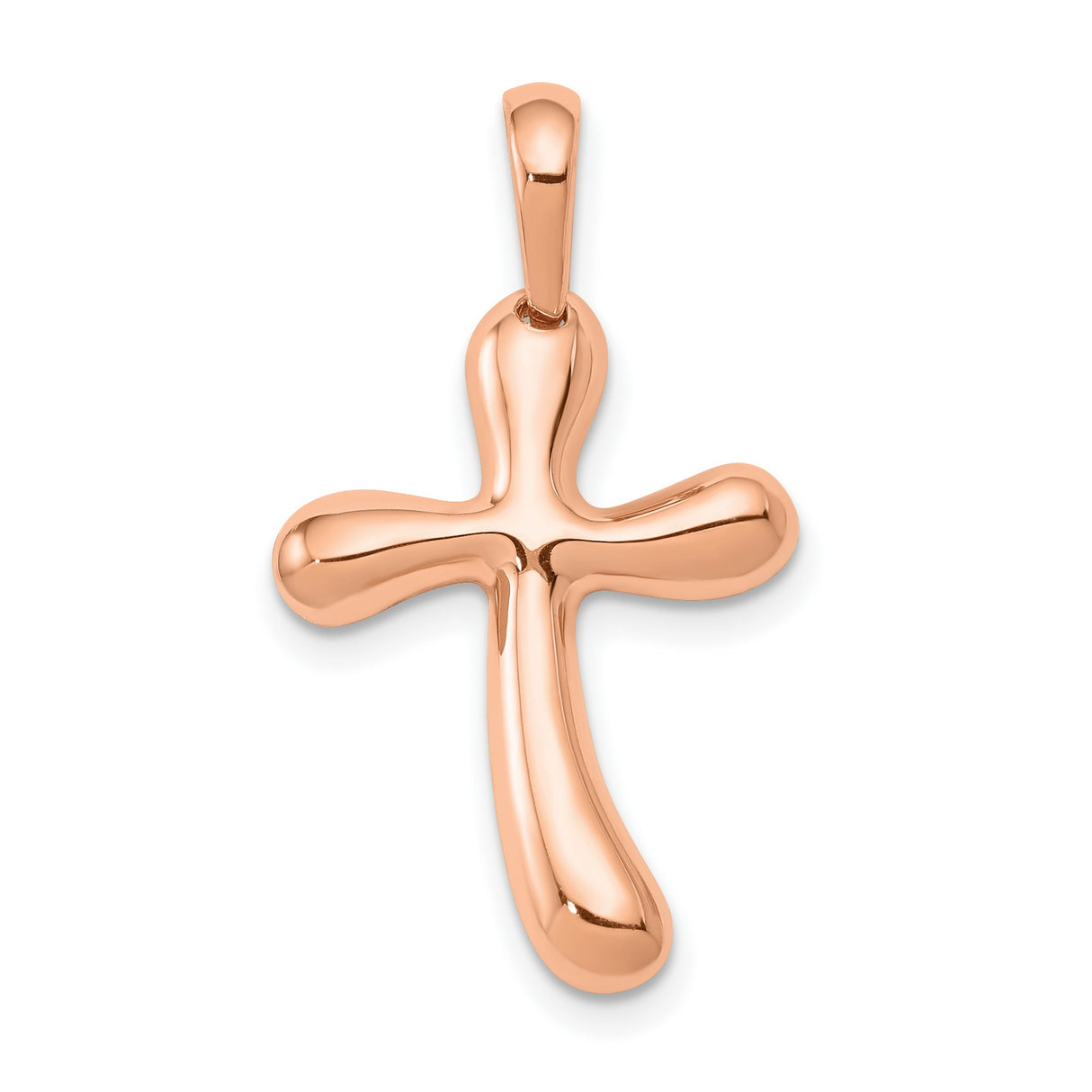 Latin Cross With Angled Bottom Charm Pendant in Real 14k Rose Gold