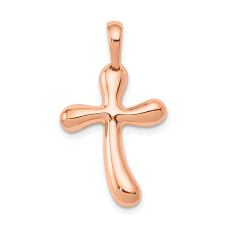 14k Rose Gold Cross Pendant, Minimalist Latin Style with Rounded Edges for Men and Women