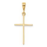 14k Yellow Gold Latin Cross Pendant with Bail, Slim Polished Religious Charm, Unisex Jewelry