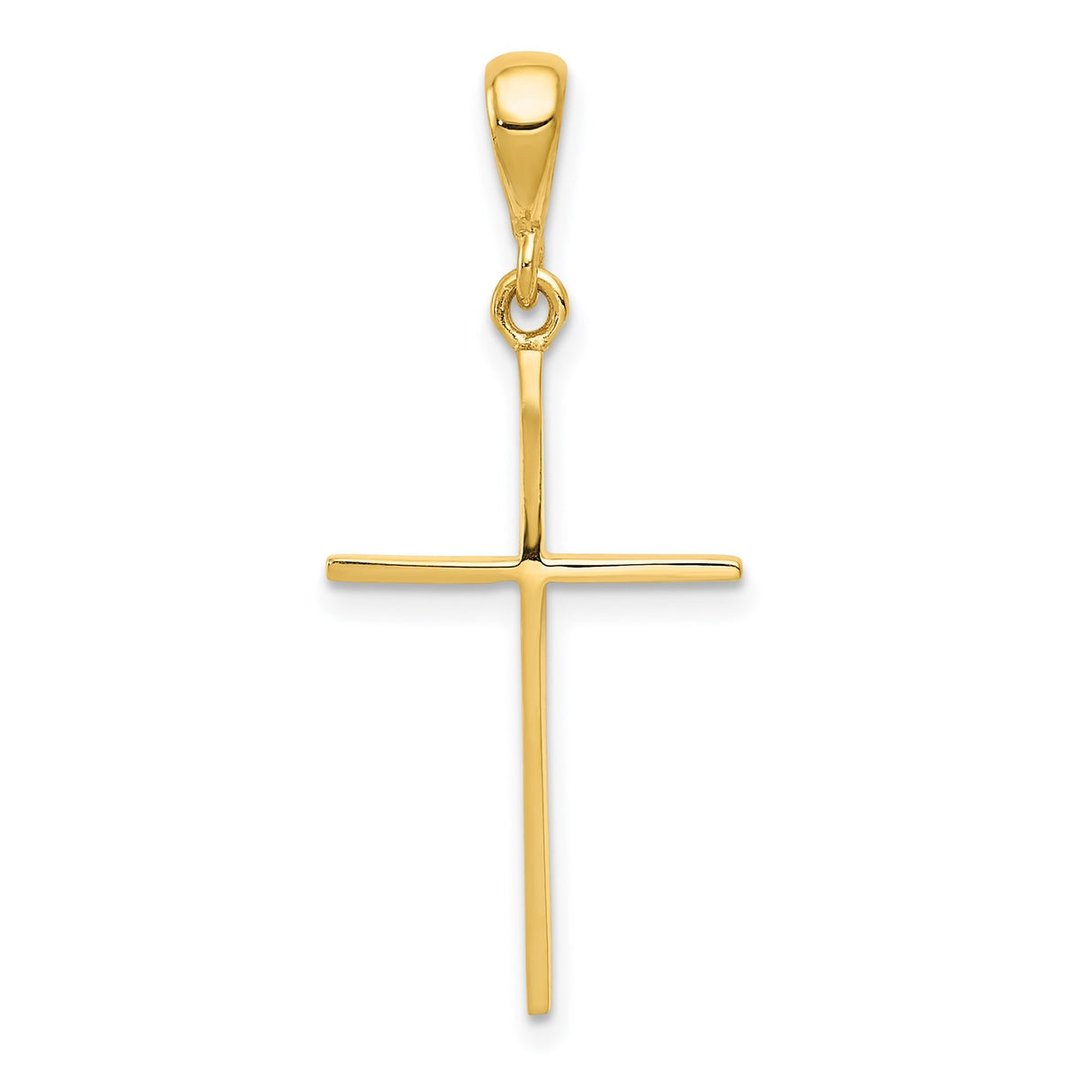 14k Yellow Gold Latin Cross Pendant with Bail, Slim Polished Religious Charm, Unisex Jewelry