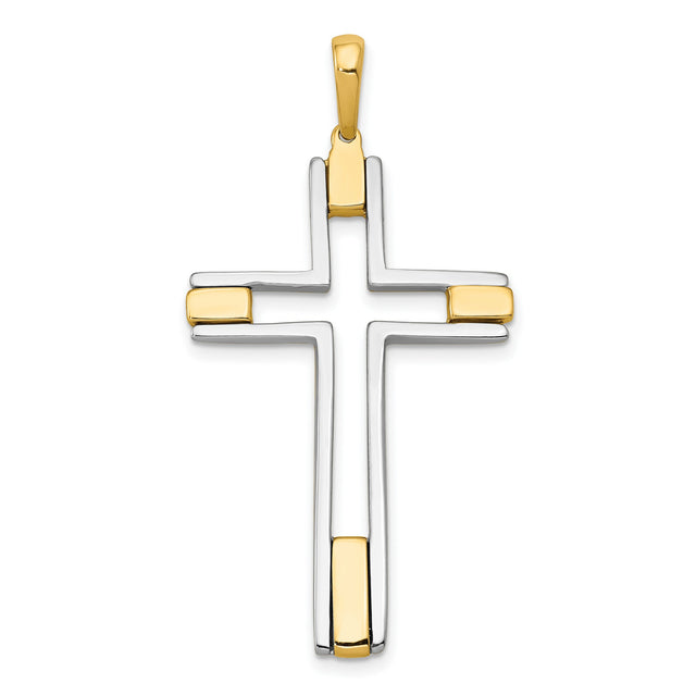 Latin Cross Charm Pendant in Real 14k Multi-Tone Gold