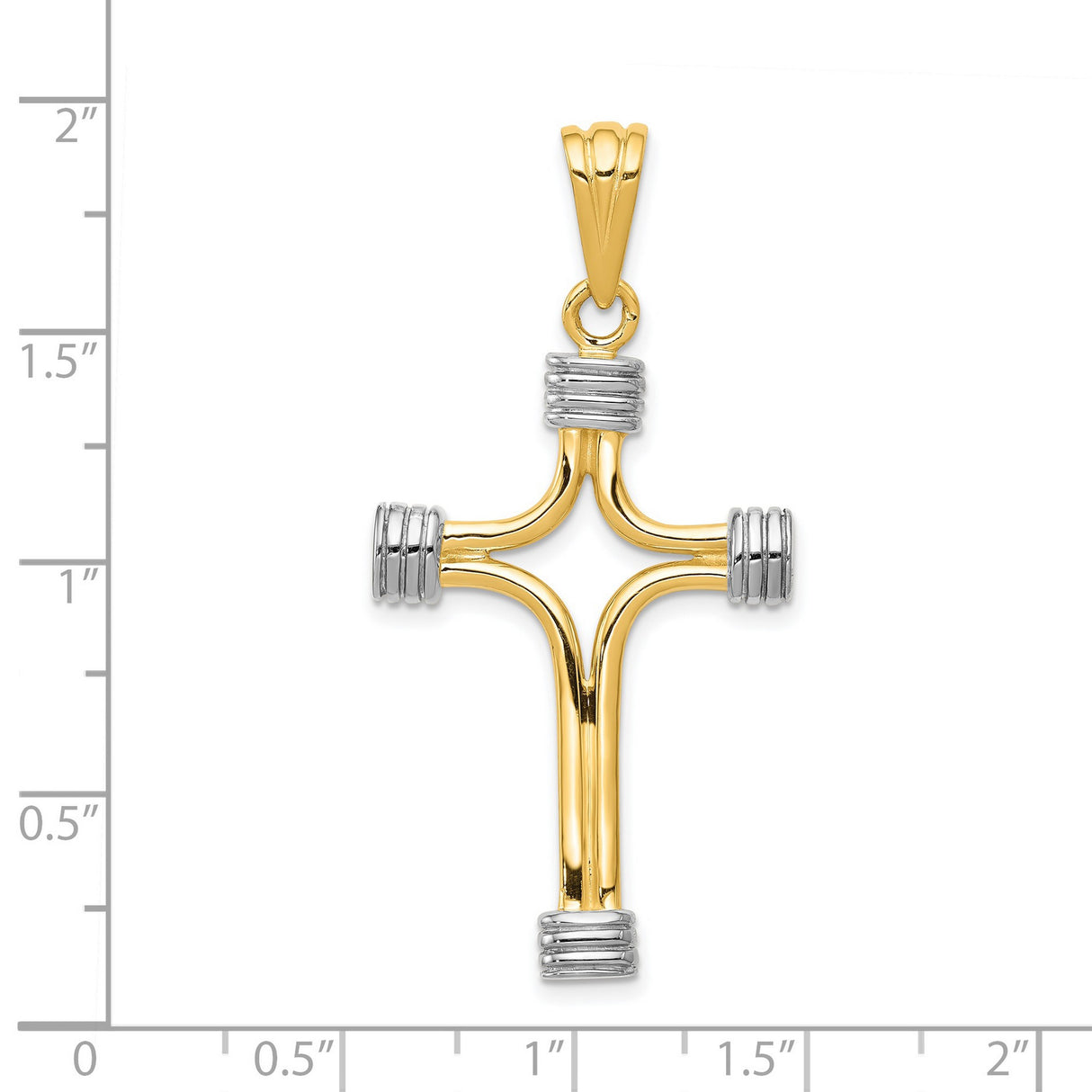 Latin Cross With Ribbed Ends Charm Pendant in Real 14k Multi-Tone Gold