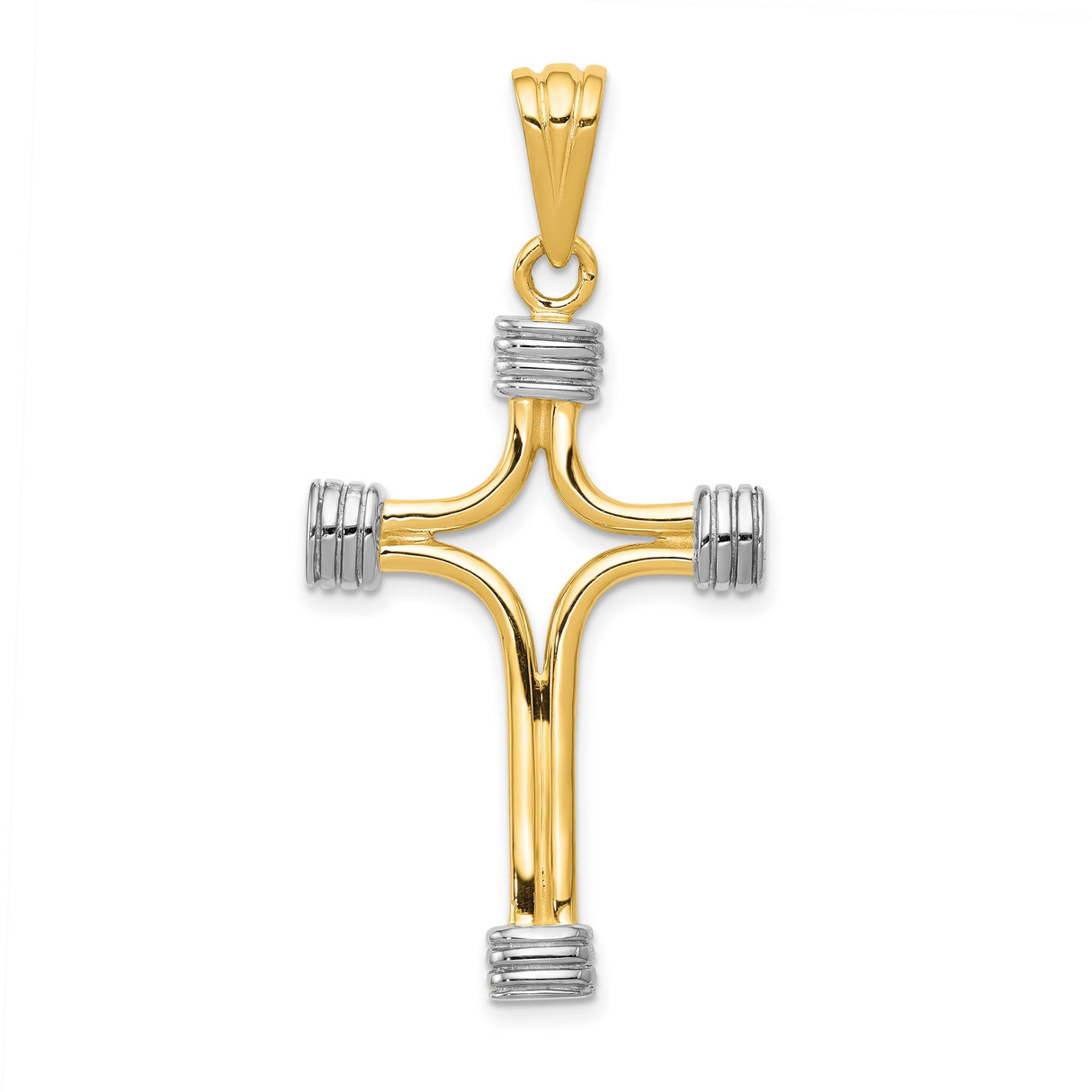 Latin Cross With Ribbed Ends Charm Pendant in Real 14k Multi-Tone Gold