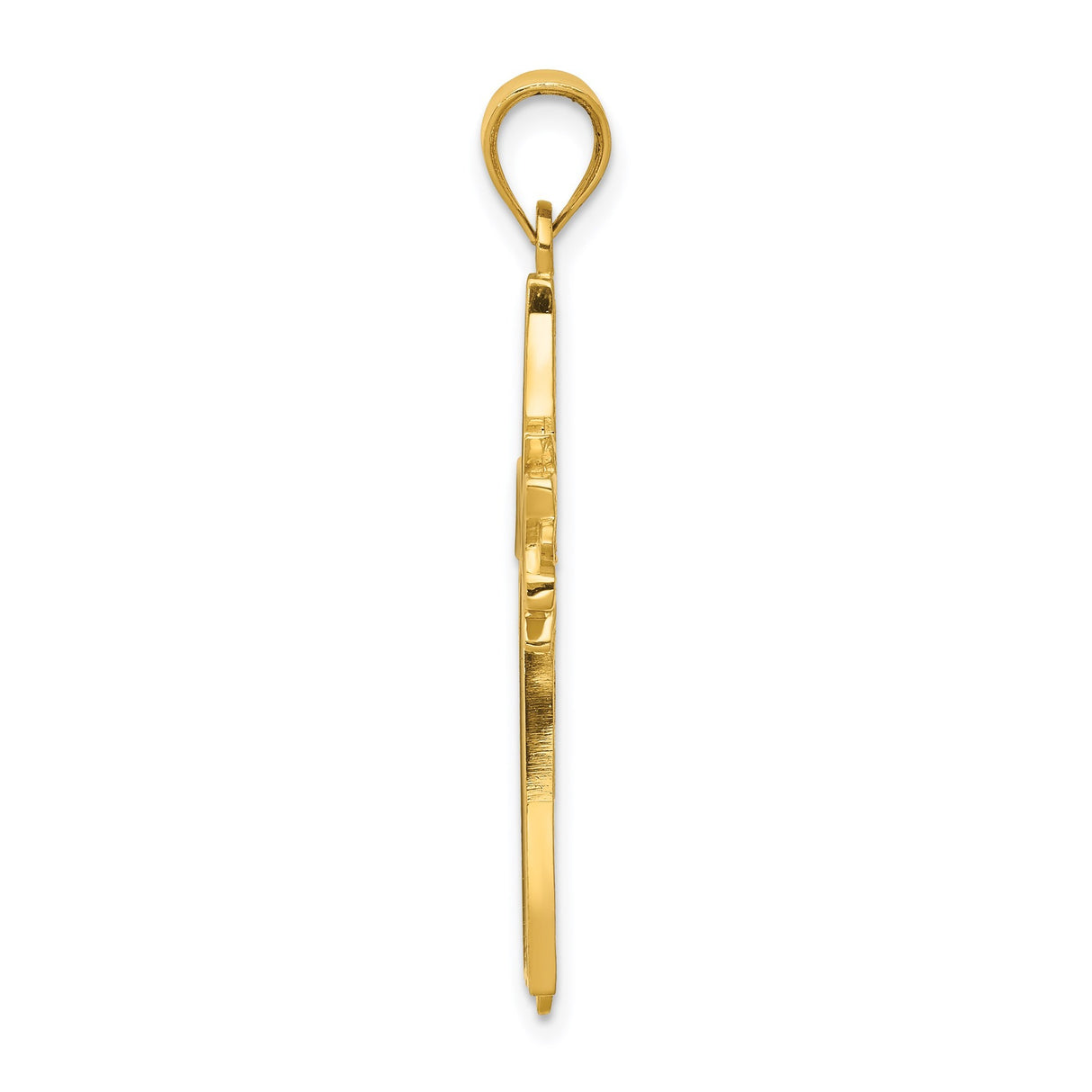 14k Yellow Gold Fleur De Lis Cross Pendant with Black Enamel for Men and Women