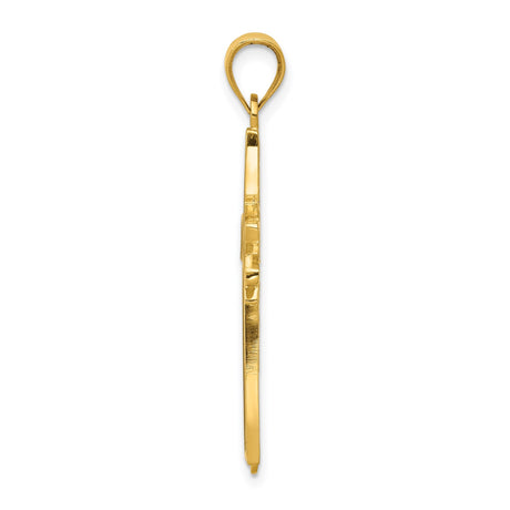 14k Yellow Gold Fleur De Lis Cross Pendant with Black Enamel for Men and Women