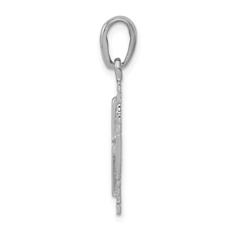 14k White Gold Cross Pendant with Polished Jerusalem Emblem, Modern Religious Charm