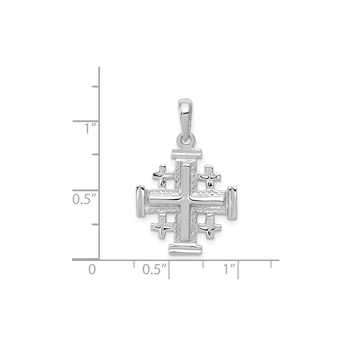 14k White Gold Cross Pendant with Polished Jerusalem Emblem, Modern Religious Charm
