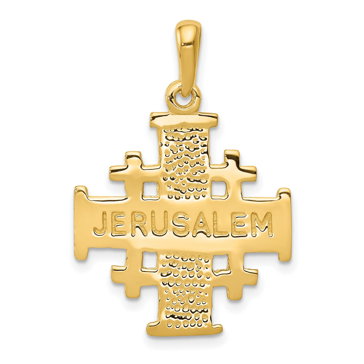 Solid Scrolled Jerusalem Cross Charm Pendant in Real 14k Yellow Gold