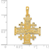 Solid Scrolled Jerusalem Cross Charm Pendant in Real 14k Yellow Gold