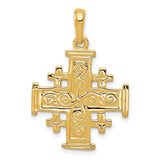 Solid Scrolled Jerusalem Cross Charm Pendant in Real 14k Yellow Gold