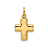 14k Yellow Gold Cross Pendant with Smooth Contoured Shape and High Gloss Finish