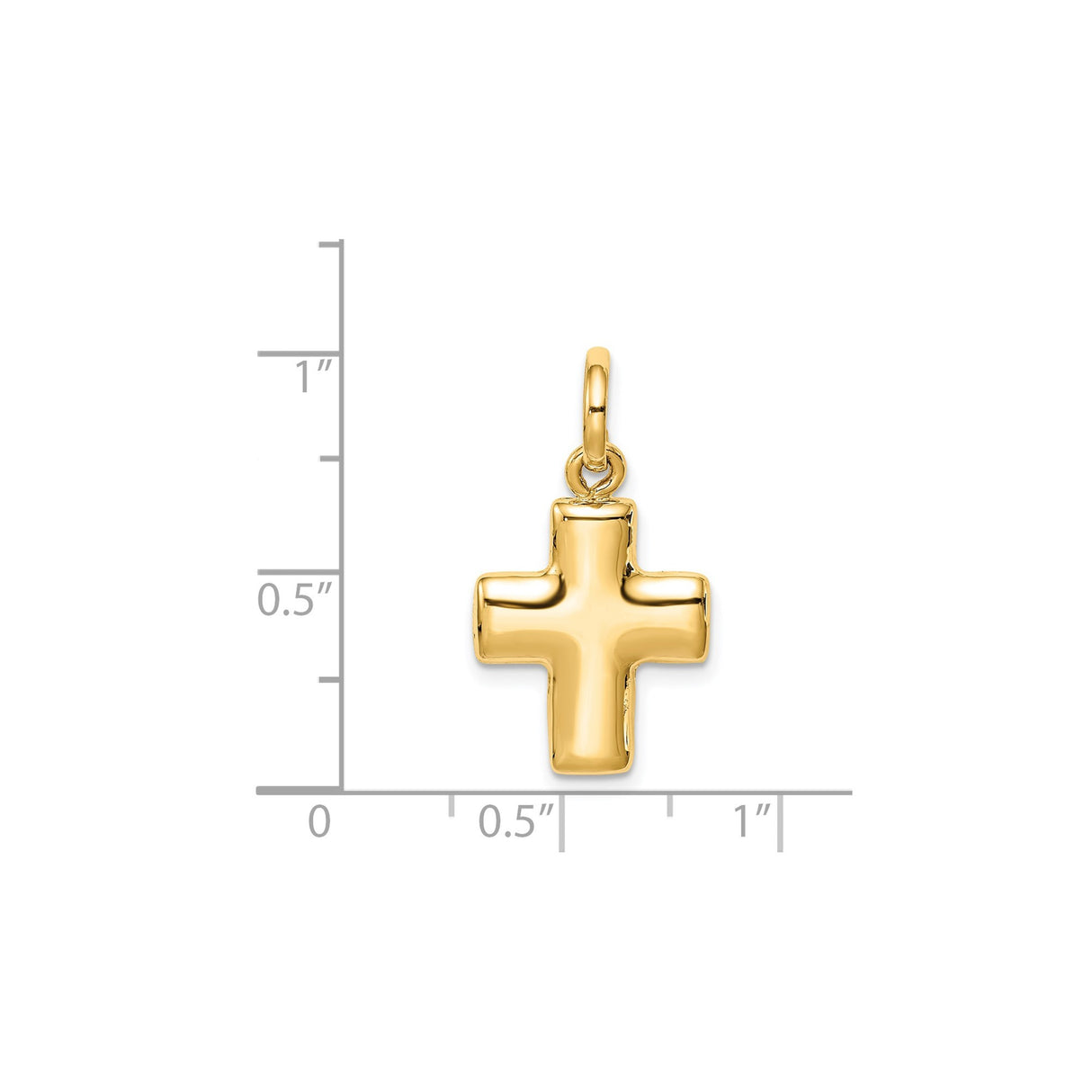 14k Yellow Gold Cross Pendant with Smooth Contoured Shape and High Gloss Finish
