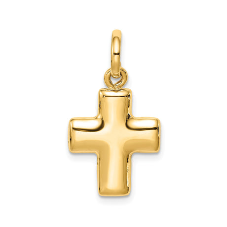14k Yellow Gold Cross Pendant with Smooth Contoured Shape and High Gloss Finish