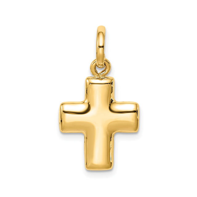14k Yellow Gold Cross Pendant with Smooth Contoured Shape and High Gloss Finish