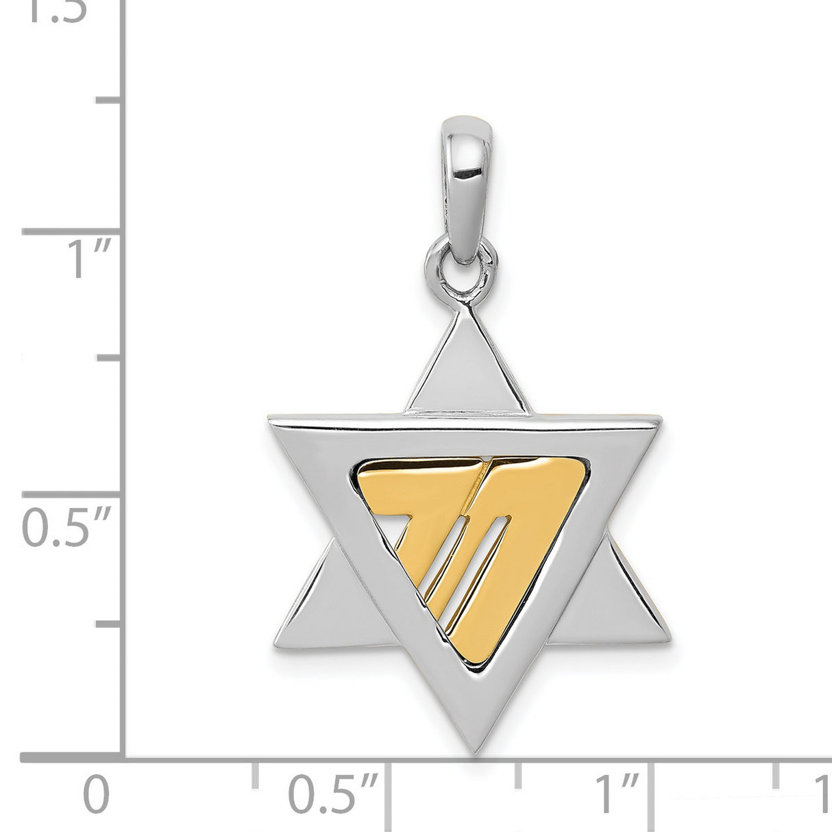 Star Of David With Chai Life Symbol In Center Charm Pendant in Real 14k Multi-Tone Gold