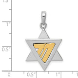 Star Of David With Chai Life Symbol In Center Charm Pendant in Real 14k Multi-Tone Gold