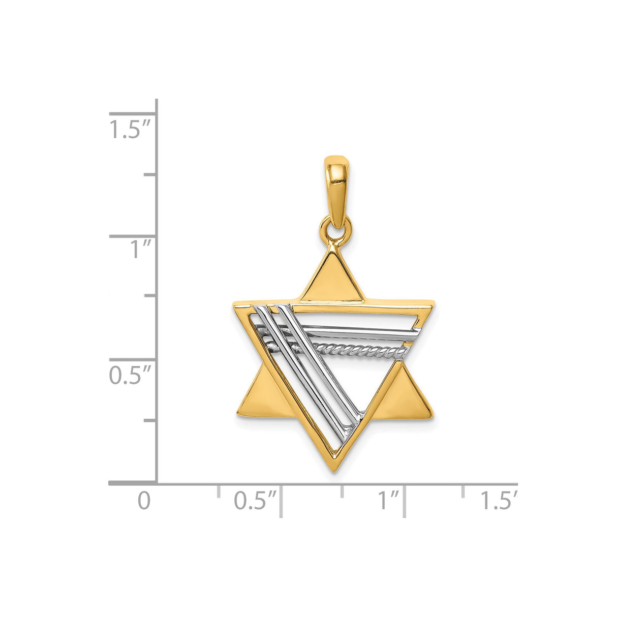 Star Of David With Intersecting Lines Effect Charm Pendant in Real 14k Multi-Tone Gold