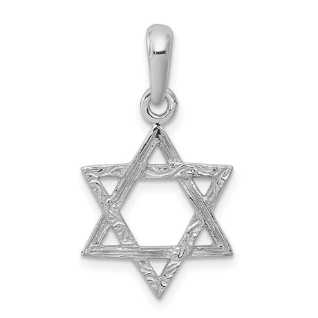 14k White Gold Star of David Pendant, Textured Jewish Symbol, Unisex Religious Charm