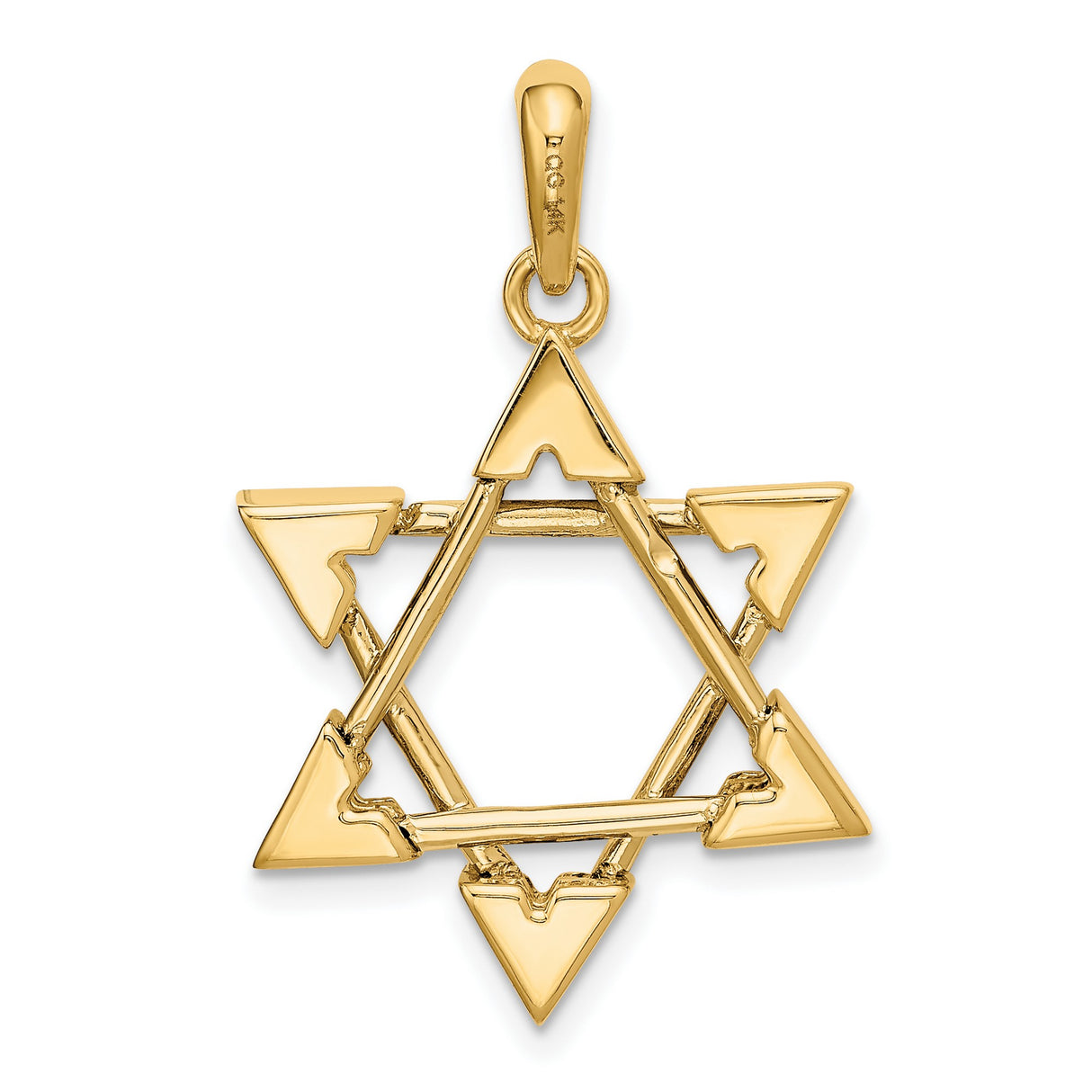 Gold Star Of David With Tipped Triangle Points Charm Pendant in Real 14k Multi-Tone Gold