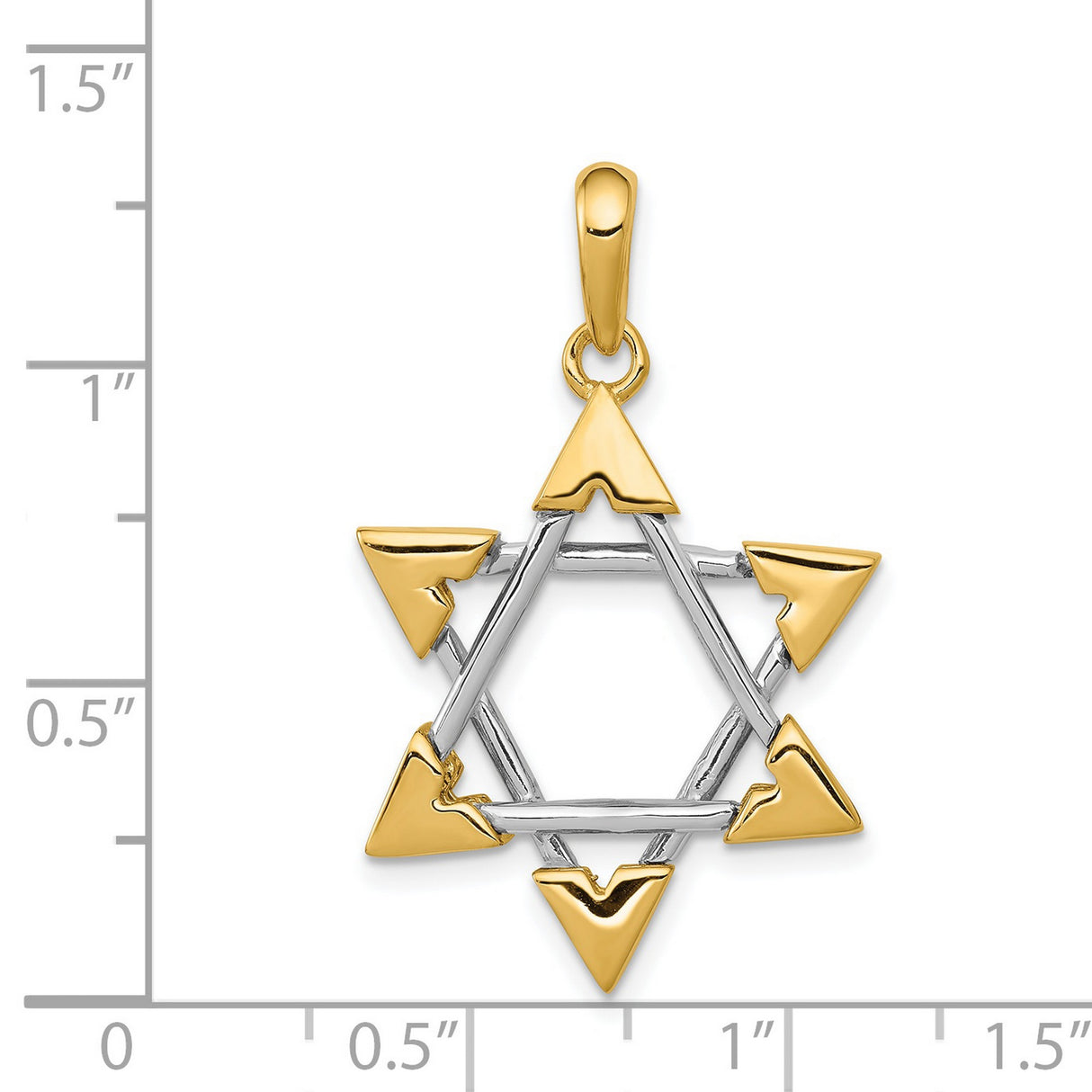 Gold Star Of David With Tipped Triangle Points Charm Pendant in Real 14k Multi-Tone Gold