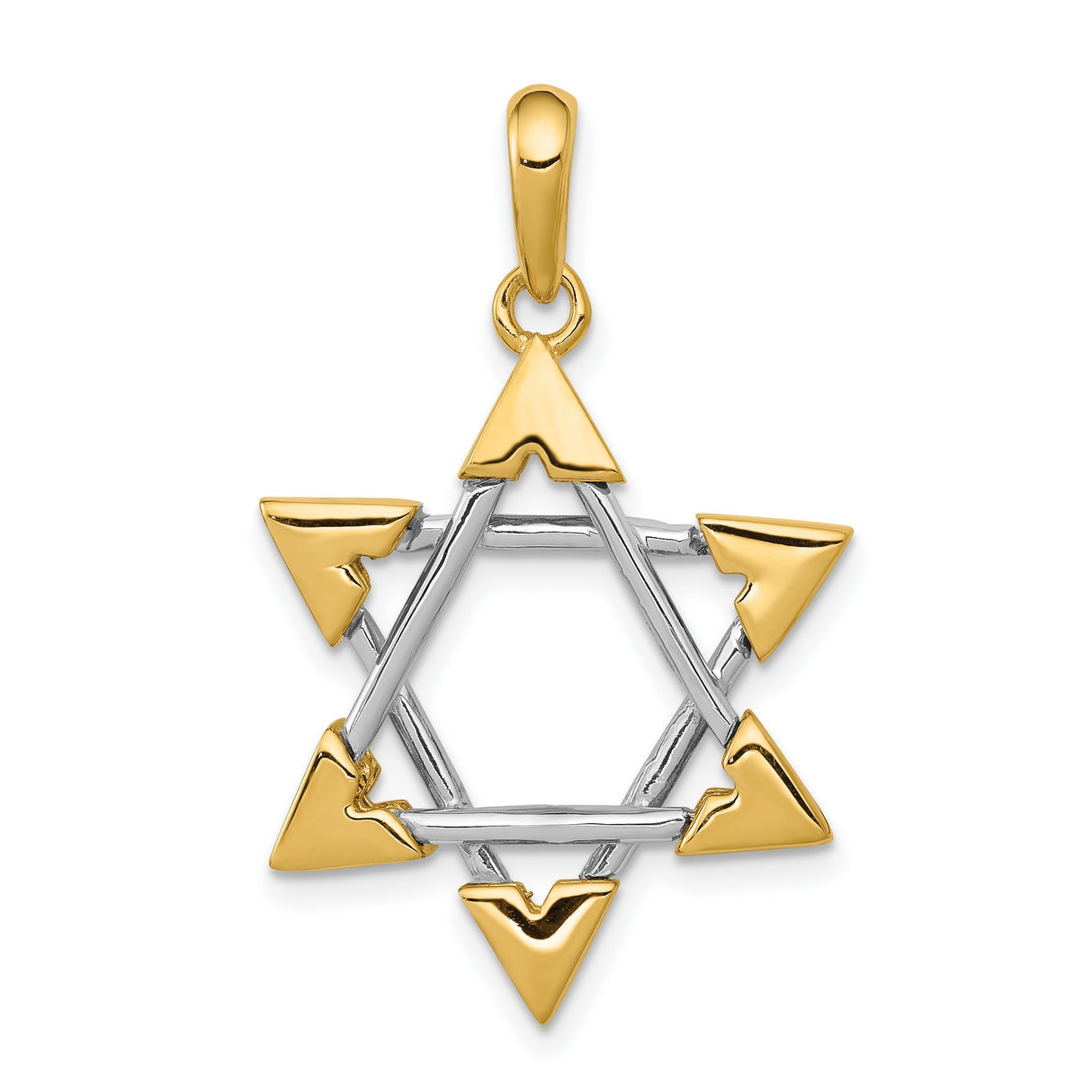Gold Star Of David With Tipped Triangle Points Charm Pendant in Real 14k Multi-Tone Gold