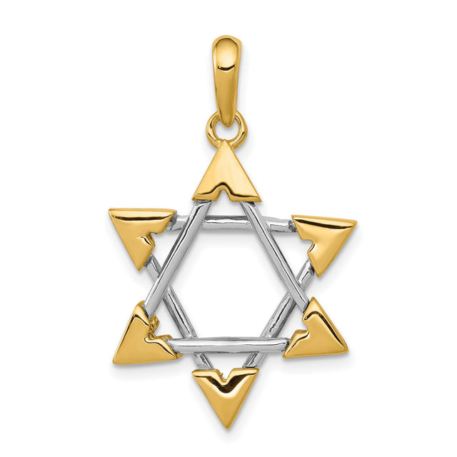 Gold Star Of David With Tipped Triangle Points Charm Pendant in Real 14k Multi-Tone Gold