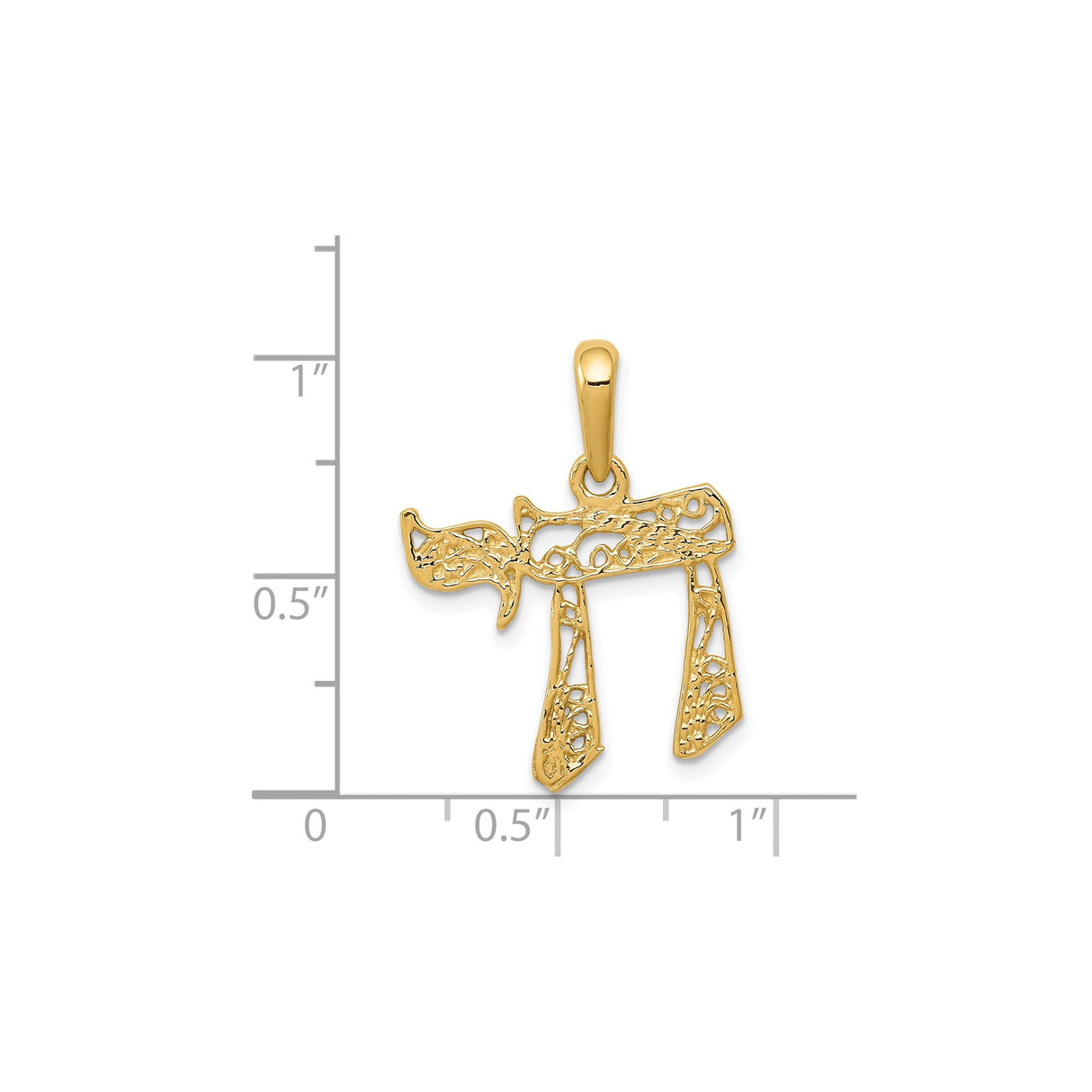 14k Yellow Gold Chai Pendant with Filigree Design, Jewish Symbol of Life, Unisex Charm