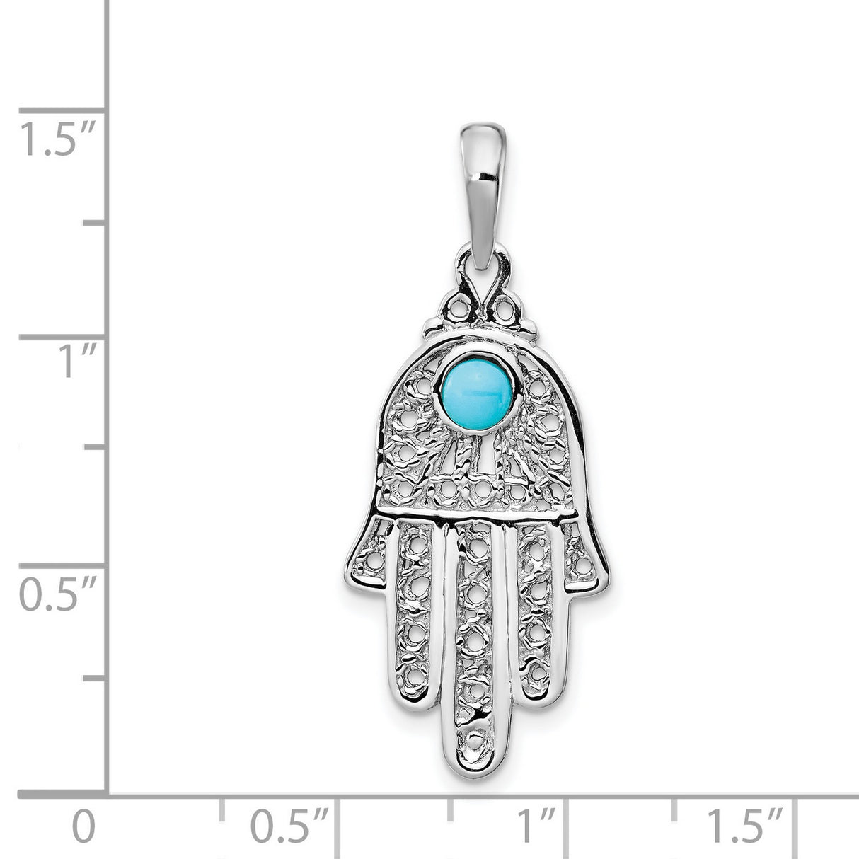 14k White Gold Hamsa Pendant with Turquoise, Filigree Design, Spiritual Protection Charm