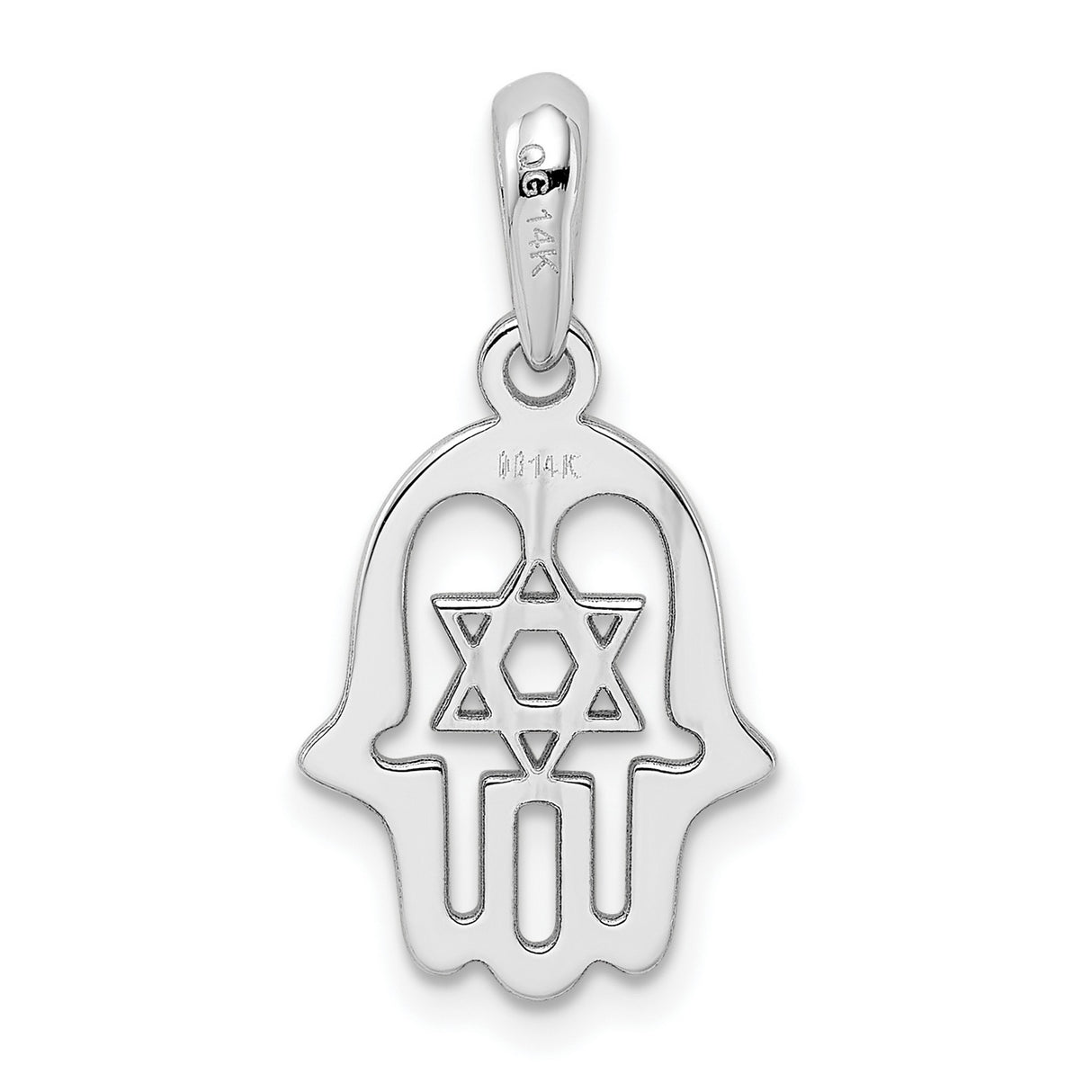 14k White Gold Hamsa Pendant with Star of David, Jewish Spiritual Charm for Women or Unisex Wear
