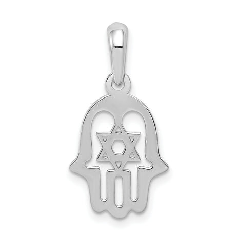 14k White Gold Hamsa Pendant with Star of David, Jewish Spiritual Charm for Women or Unisex Wear