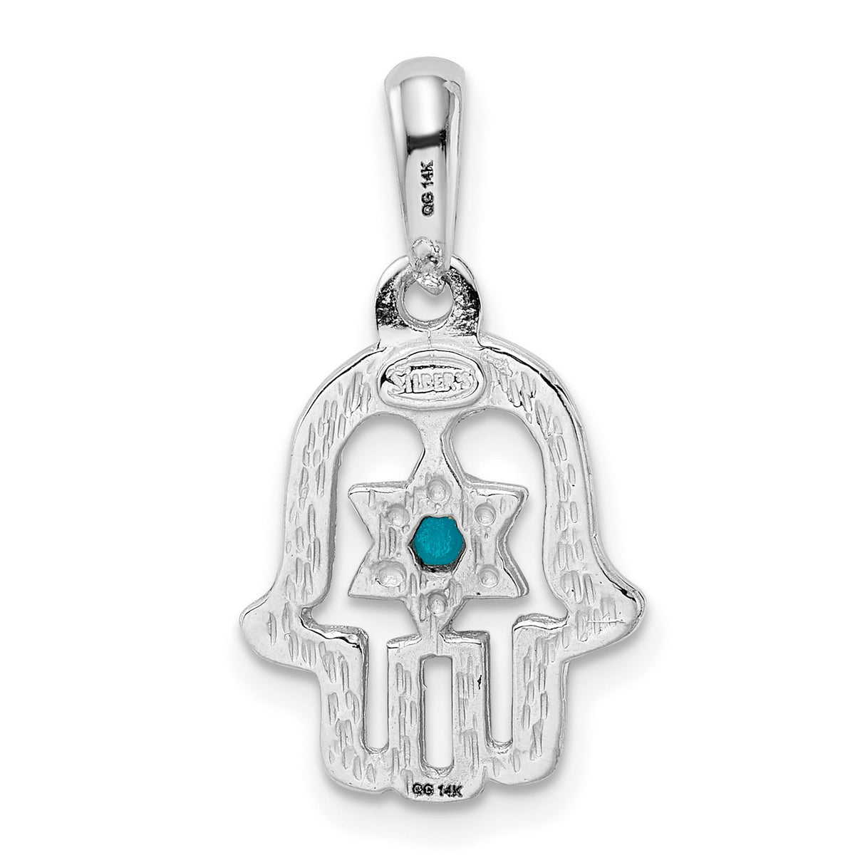 14k White Gold Hamsa Pendant with Turquoise in Star of David, Jewish Religious Symbol